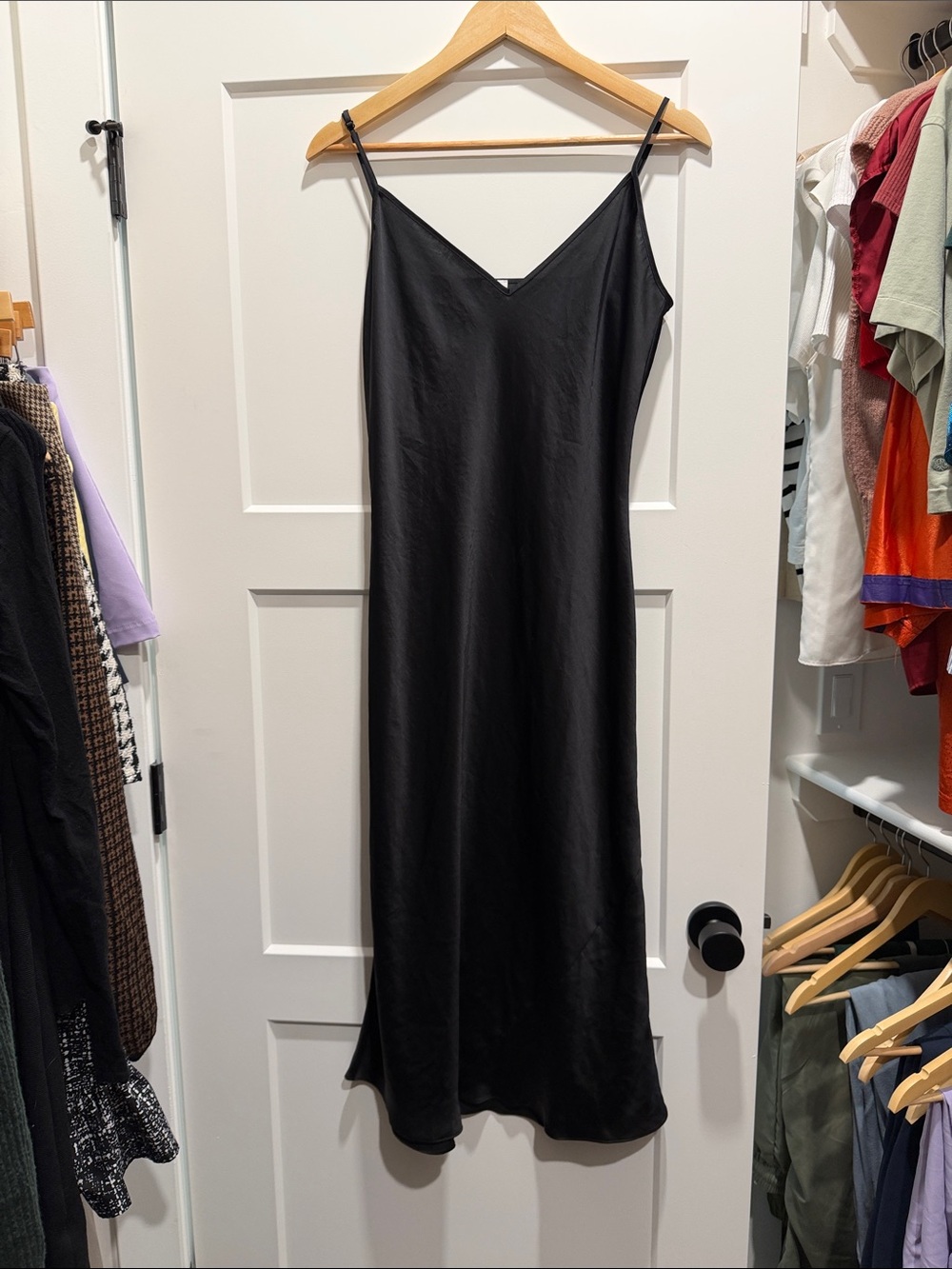 Wilfred Black Satin Midi Slip Dress